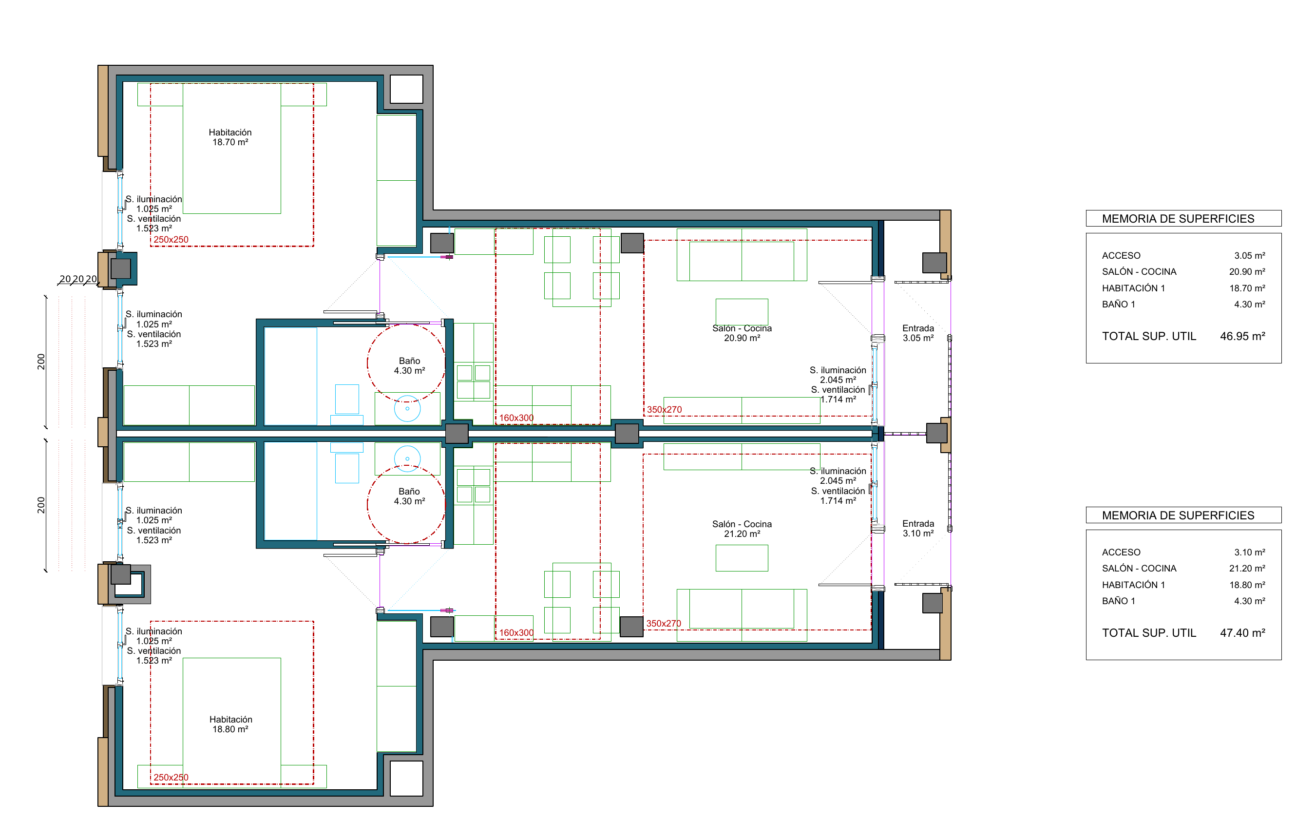 Plano de los dos Loft Rochapea contiguos